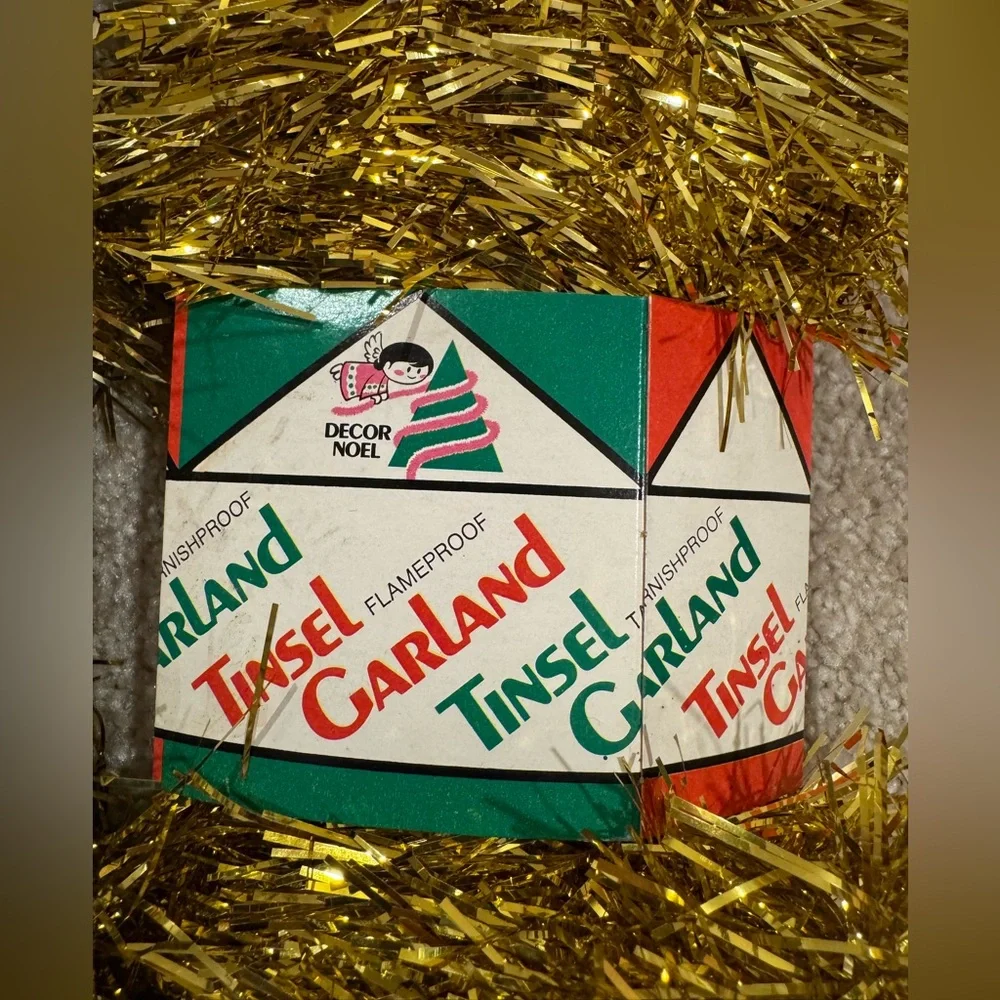 Vintage NIP mid century gold tinsel garland set of 3